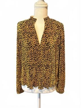 $245 SAYLOR Blouse Primrose Cheetah Leopard Plissé  XS